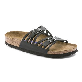 Sandále Birkenstock Granada Soft Footbed Oiled Kozene Damske Čierne | SK 207FDN